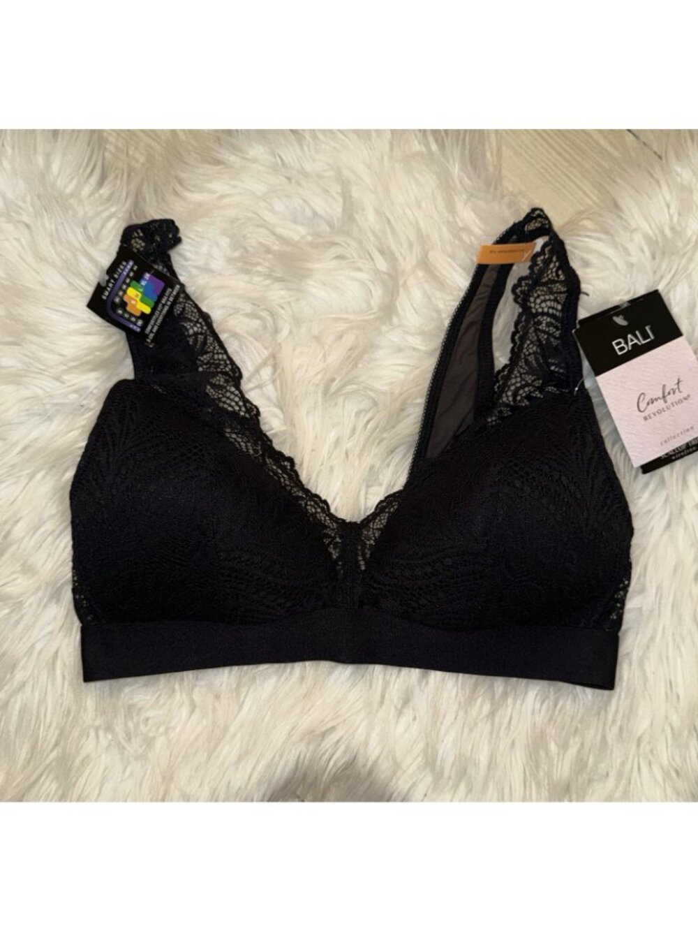 Bali DF6595 Comfort Revolution Scallop Lace WF Bralette Bra S Small Black New - Picture 2 of 6